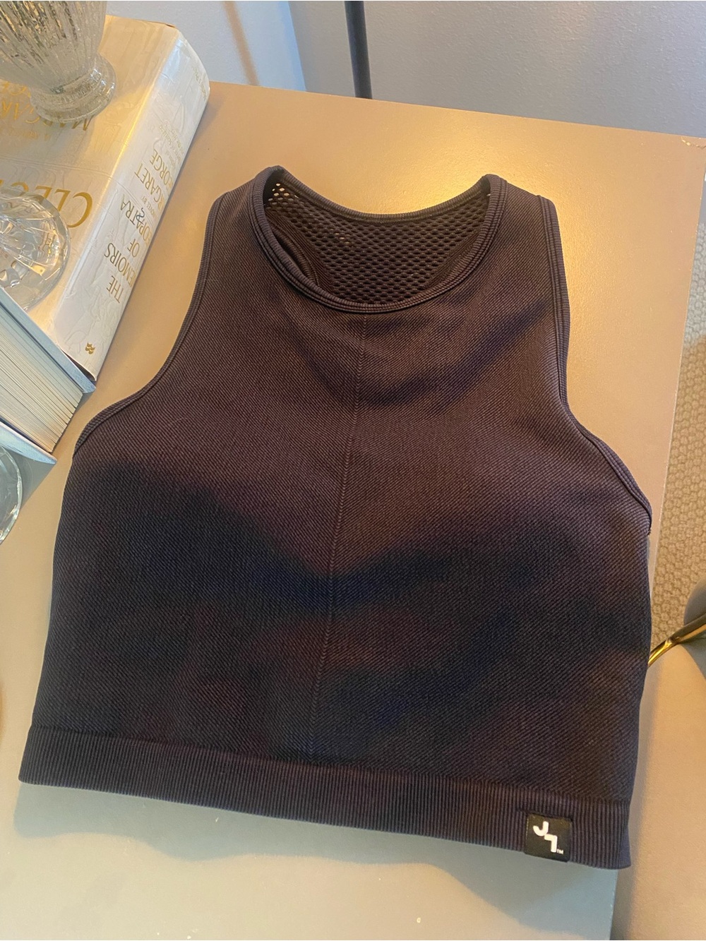 JoyLab dark navy Ribbed High-Neck cropped workout top/NWOT